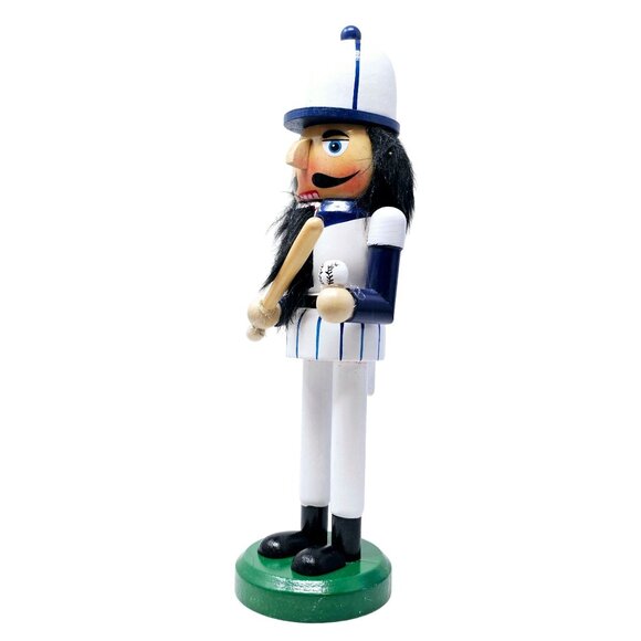 Baseball Player Blue White Uniform Bat Ball Christmas 10" Nutcracker - Picture 2 of 5